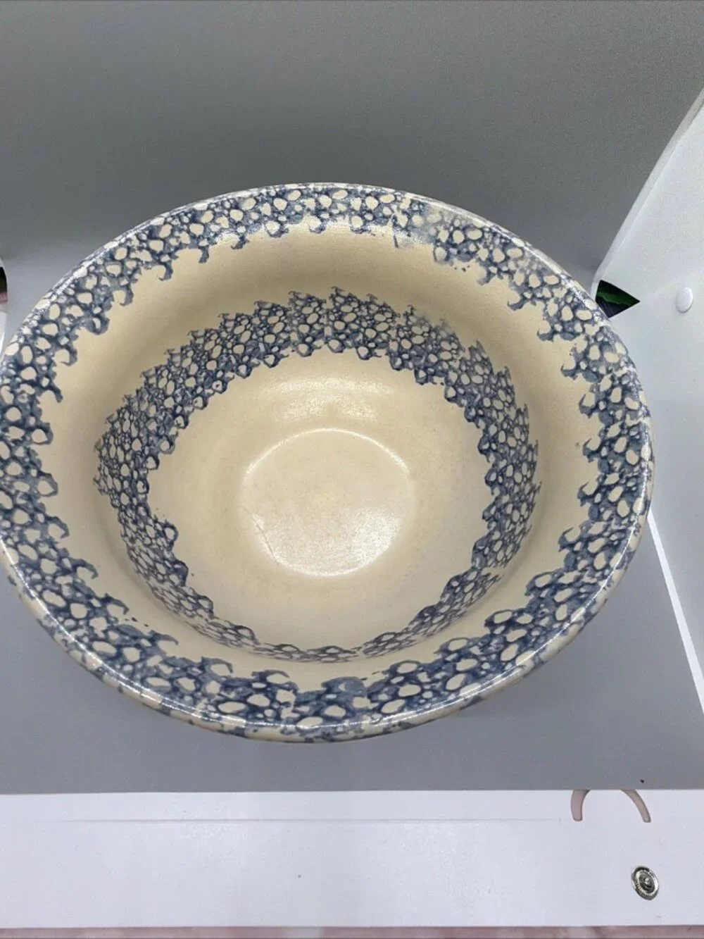 Beaumont Brothers Pottery Blue Spongeware Mixing Bowl BBP Signed